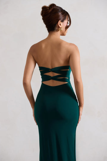 Manon Bottle Green Sweetheart Bandeau Maxi Dress With Thigh Split